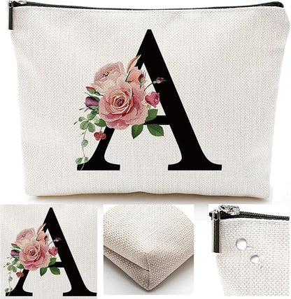 Initial A-Z Personalized Letter Makeup Bag, Monogrammed Bridesmaid Gifts/Presents Cosmetic Bag, Portable Stationery Storage Organizer Pouch, Friendship Love Travel Makeup Bags