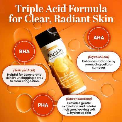 TruSkin BHA Liquid Exfoliant & Toner – PHA AHA BHA Gentle Exfoliator with Salicylic & Glycolic Acid, Vitamin C – Improve Appearance of Tone & Texture, Unclog & Minimize Look of Pores, 4.2 fl oz