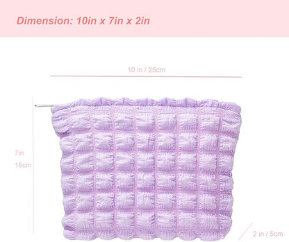 PAZIMIIK Floral Makeup Bag Large Cotton Zipper Pouch for Purse Travel Canvas Make Up Organizer for Women Cosmetic,Bubble Purple