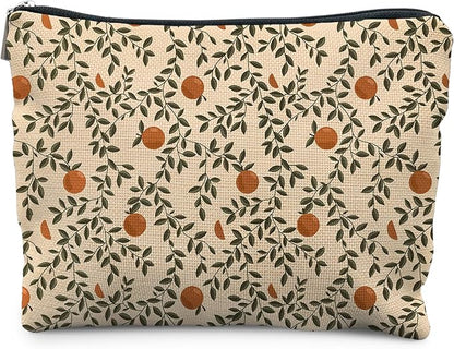 Vintage Citrus Orange Makeup Bag, Boho Botanical Cosmetic Bags for Women, Fruit Makeup Bag, Fruit Lover Gifts, Orange Gifts for Women Cosmetic Bag Toiletry Bag