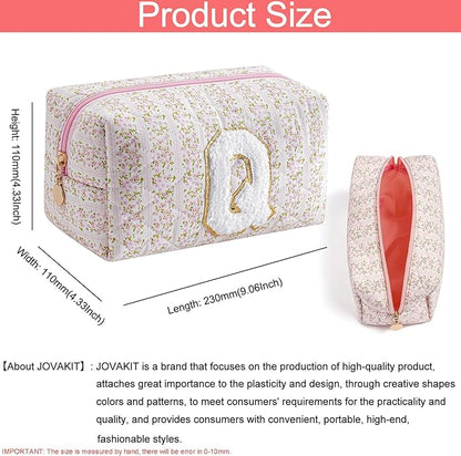 JOVAKIT Alphabet Makeup Bag Cosmetic Bag for Women, Christmas Gifts for Girls Age 6-18, Floral Flowers Coquette Travel Toiletry Zipper Make Up Pouch Organizer Trendy Stuff (Pink Floral Q)