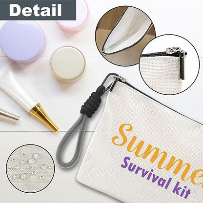 Funny Make Up Bag For Woman, Cosmetic Bag With Hand Strap- Retro Summer Survival Kit - Lined Toiletry Bag - Travel Pouch, Girl Organizer With Zipper, Women Essentials & Accessories - B06