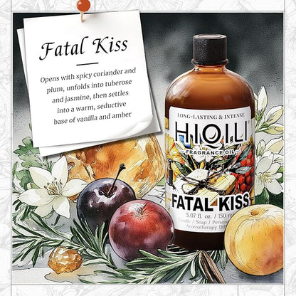 HIQILI Fatal Kiss Fragrance Oil, Tuberose & Plum Scents, for DIY Soap, Candle & Scented Sachets Making, Add to Shampoo & Laundry Detergent - 5.07 Fl Oz