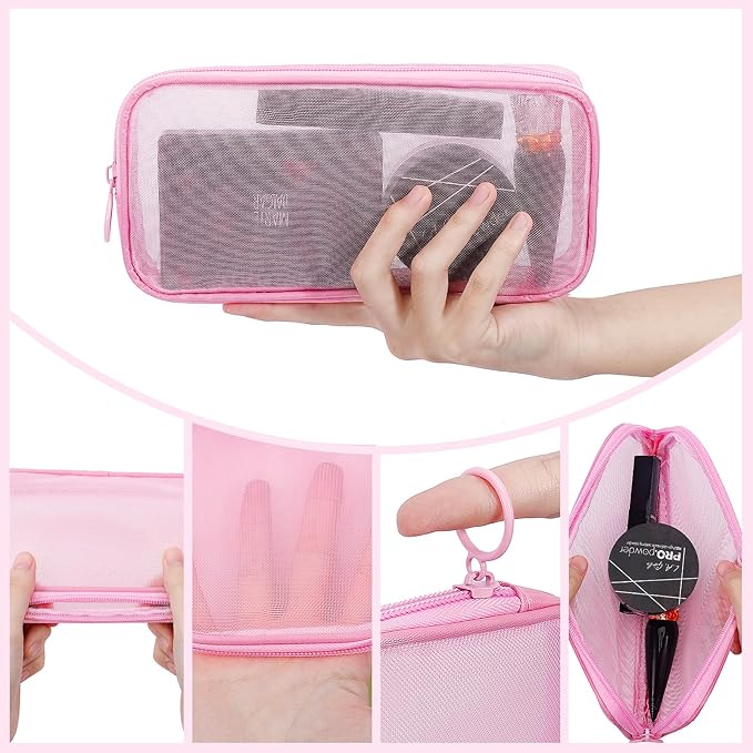 4 Pieces Mini Zipper Nylon Mesh Pouch, Mesh Cosmetic Bags Makeup Bags, Multipurpose Travel Toiletry Bags for Office Supplies and Travel Accessories (White, M)