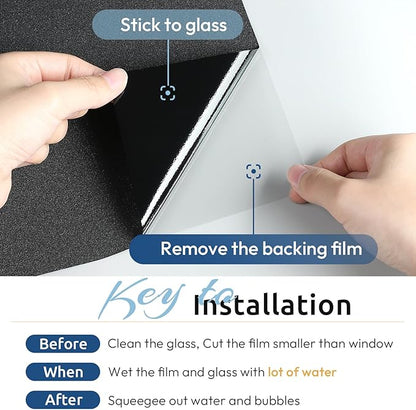 rabbitgoo Blackout Window Film, Sun Heat Blocking Privacy Cover for Glass, Removable Opaque Room Darkening Dark Black Out Window Covers Tint Shades for Home Day Sleep Light Blocker 35.4 x 118.1 Inches