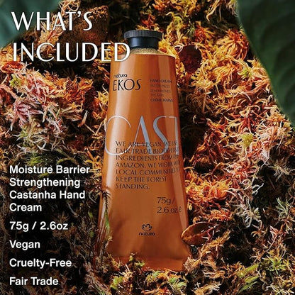 Natura - Brazil Nut Hand Cream - Anti-Dryness Castanha Hand Balm - 24-Hour Deep Hydration Skin Moisturizer - Vegan Skin Care - Brazilian Beauty Secrets - Self Care & Body Care - 2.6oz (75g)