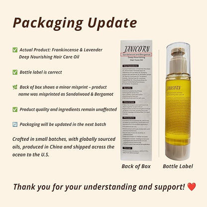 Leave-In Hair Oil – Moisturizing Blend with Jojoba & Argan Oils, Frankincense & Lavender Aroma, Deep Nourishment & Frizz Control, Ideal for Dry or Damaged Hair, 3.4 fl oz / 100 ml