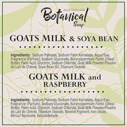 Australian Botanical Soap, Classic Goat Milk and Goat's Milk with Raspberry, 6.6 OZ, Triple Milled Bars made with a Natural Soap Base and Enriched with Organic Shea Butter, Pack of 8