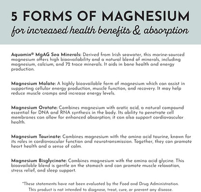 Magnesium Complex – 60‑Capsule Five Bioavailable Magnesium Forms (Aquamin® Sea Minerals, Malate, Orotate, Taurate, Bisglycinate) – Supports Relaxation, Sleep, Mood, Heart & Nervous System
