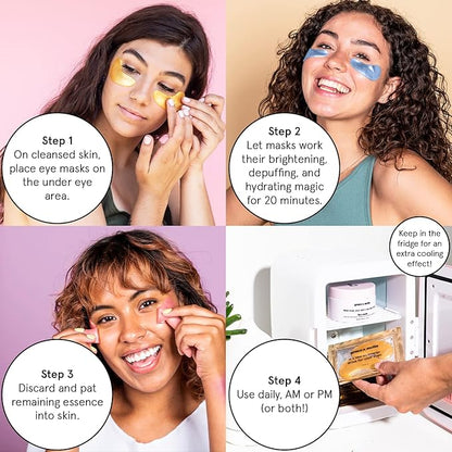 grace & stella Under Eye Mask - Reduce Dark Circles, Puffy Eyes, Undereye Bags, Wrinkles - Gel Under Eye Patches, Vegan Cruelty-Free Self Care (72 Pairs, GoldPinkBlue)