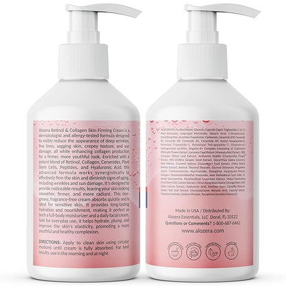Alozera Skin Firming Retinol Collagen Body Lotion with Stem Cells for Aging Skin and Wrinkles, Non-Greasy, Lightweight Moisturizer, Fragrance-Free, 16.9 oz