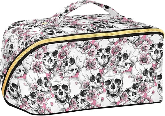 MNSRUU Makeup Organizer Bag, Travel Makeup Bags, Pink Floral Cosmetic Case, Large Capacity, Scratch Resistant, Lightweight