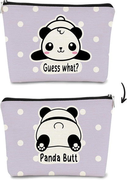 Panda Gifts Purple Makeup Bag,Gifts for Panda Lover Wonmen Girls,Cute Baby Panda Guess What It's Pug Butt Cosmetic Bag,Makeup Case for Teen Girls Daughter, Panda Accessories(Purple Dots)