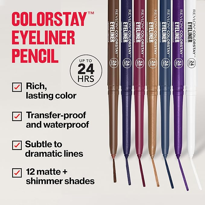 Revlon ColorStay Pencil Waterproof Eyeliner, Smudge-Proof, Eye Makeup with Built-In Sharpener, Stocking Stuffer for Women, 201 Black, 2 pack