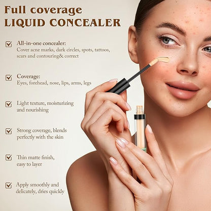 Full Coverage Liquid Concealer, Foundation Makeup for Women, Cover Blemishes & Under-Eye Circles, Spots, Matte Finish, Hydrating Primer for Correct, 0.06 fl oz,Vegan&Cruelty-Free A03#Light Medium