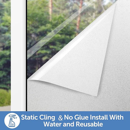 HIDBEA Frosted Window Privacy Film - Non Adhesive Static Cling Glass Stickers Sun UV Blocking Heat Control Door Covering Decals for Home Office, 35.4 x 393.7 Inch