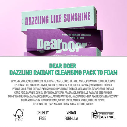 Dazzling Radiant Cleansing Pack to Foam – 3-in-1 Wash-Off Mask & Exfoliator & Cleanser w/Fresh Grape Extract & Niacinamide – Vitamin C and Resveratrol for Dry, Dull Skin (3.38 fl oz)