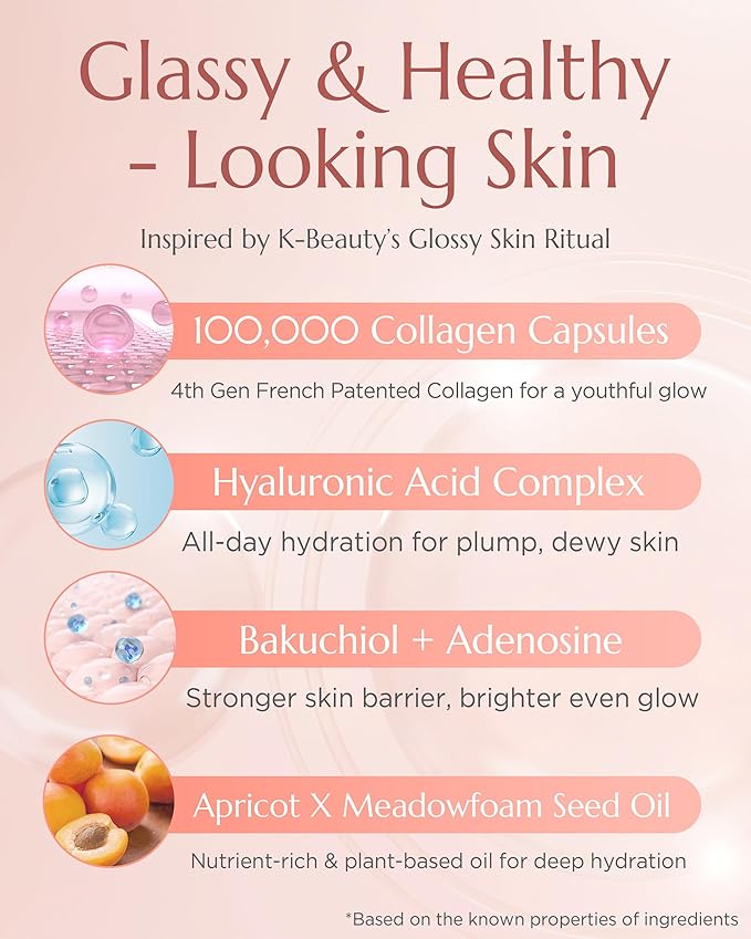 Apricot Collagen Gel Serum Mist Korean Face Moisturizer Spray - 8 Layer Hyaluronic Acid and Bakuchiol - Heart Shape Clear Keychain Refillable Travel Portable Bottle, 3.38oz