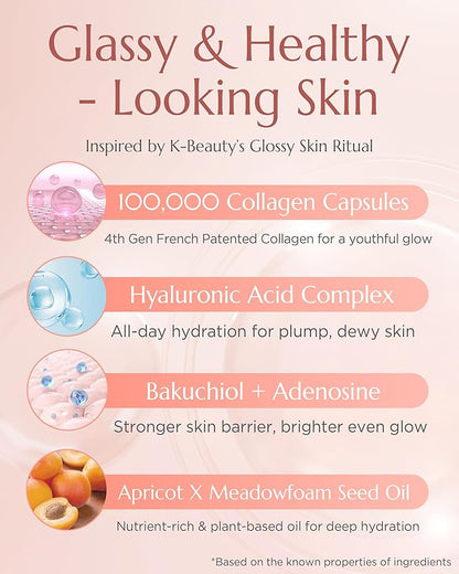 Apricot Collagen Gel Serum Mist Korean Face Moisturizer Spray - 8 Layer Hyaluronic Acid and Bakuchiol - Heart Shape Clear Keychain Refillable Travel Portable Bottle, 3.38oz