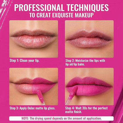 Oulac Matte Liquid Lipstick for Women 3PCS, Bright Pink Lip Stain Long Lasting Waterproof, No Transfer, Creamy High Pigmented Formula, Vegan & Cruelty-Free. Pink Set【M06+M09+M10】