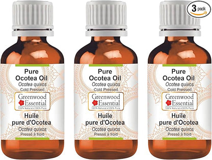 Greenwood Essential Pure Ocotea Oil (Ocotea quixos) Cold Pressed (Pack of Three) 100ml X 3 (10 oz)