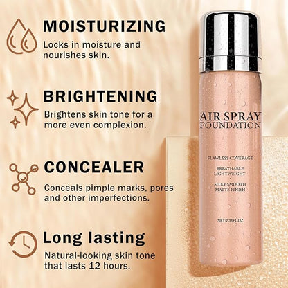 Air Brush Makeup Foundation,Flawless Airbrush Foundation for Older Women,Teenagers,Middle-aged and Mature Skin,Lightweight Moisturizing,Buildable Coverage for Smooth Radiant Skin (02 Beige)