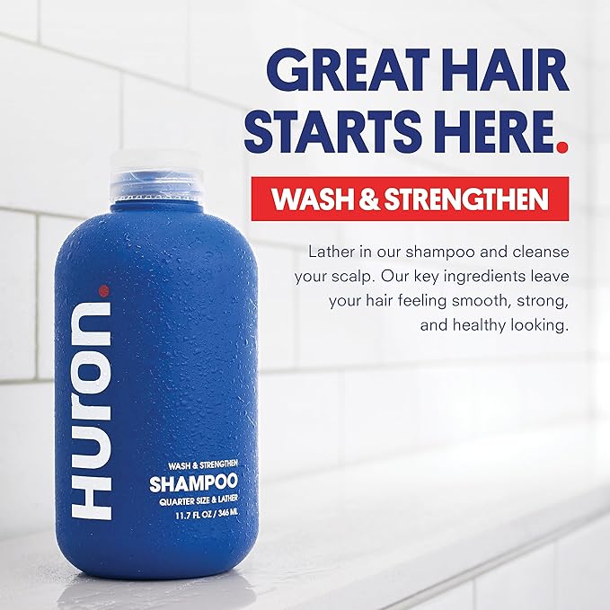 Huron Men's Shampoo - Mens Daily Shampoo for Full & Strong Hair- Nourishment for Men's Hair with Argan Oil & Vitamins E and B5-11.7oz (2 Pack)