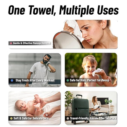XL Disposable Face Towels | 50 Count, 100% Biodegradable, Ultra Soft & Larger (10"x12") | Bio-Based Fiber, Sustainable & Gentle for Sensitive Skin and Makeup Removal