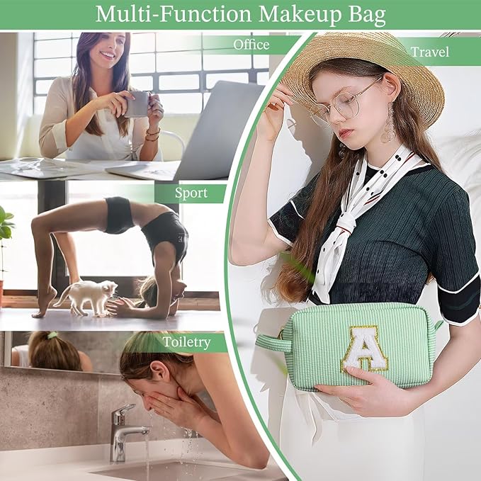YOOLIFE Graduation Gifts for Women Teen Girls - Graduation Gifts for Her, Graduation Party Favor, Personalized Monogram Initial Green Makeup Bag for Teen Girl Gifts Trendy Stuff, Girls Makeup Bag G