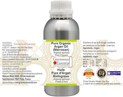 Greenwood Essential Pure Organic Argan (Moroccan) Oil (Argania spinosa) Cold Pressed 1250ml (42 oz)