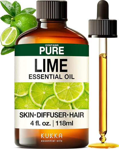 KUKKA Lime Essential Oils - 4 Fl Oz - for Hair, Skin, Diffuser, Aromatherapy & DIY Soap Making Scent
