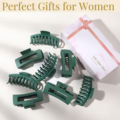 Green Hair Clips for Women - 8 Pack 4.3 Inch Large Matte Banana Claw Clips for Women Thin Thick Curly Hair, Big Strong Hold jaw