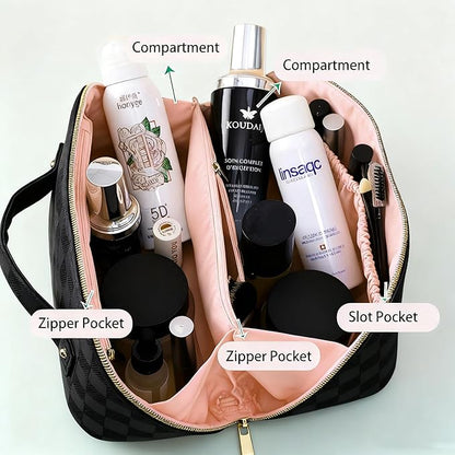 Cosmetic Bag,Travel Makeup Bag, Large Capacity Cosmetic Bags for Women, Waterproof Portable Bathroom Bag,Open Flat Toiletry Bags,Makeup Organizer Bag with Divider, Cosmetic Pouch Gifts for Women