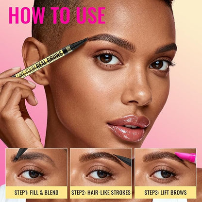 Vevivia Eyebrow Pen - Eyebrow Gel Clear, Dual-Ended Eye Brow Pencils for Women with 4-Fork-Tip and Precise Brush-Tip for Natural Hair-Like Strokes, Last All Day Eyebrow Pencil, Dark Brown