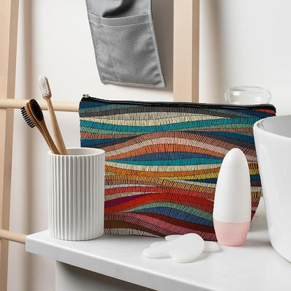 70s Retro Colorful Wavy Makeup Organizer, Vintage Aesthetic Women's Makeup Bag