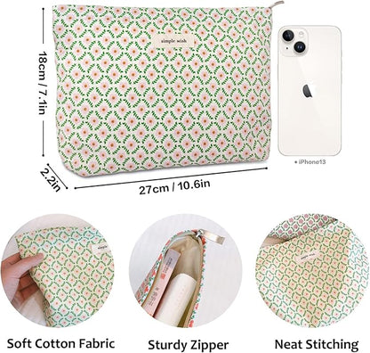 STARDW Aesthetic Floral Makeup Bag Cute Small Cosmetic Bags for Women Girls, Travel Toiletry Bag Large Capacity Zipper Makeup Pouch, Purse Organizer Pouches