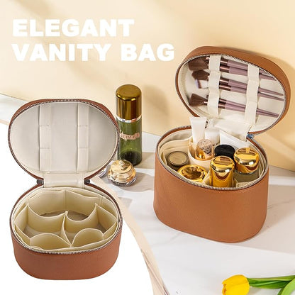 Makeup Bag Vanity Case Cosmetic Bag with Removable Divider Travel Toiletry Bag for Women Portable Make up Box Organizer, Brown