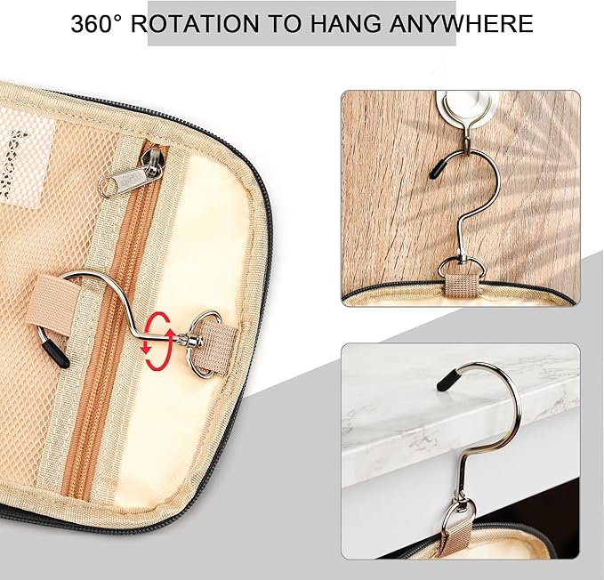 Travel Hanging Toiletry Bag for Women and Men, 6 Organizer Compartments, Holds Full Size Bottles, Extra Large Cosmetic Accessories, Makeup essentials, Bathroom Water-resistant Toiletries Bag, Black