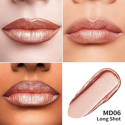 Oulac Bronzy Pink Lipstick for Women, Metallic Shine Liqiud Lip Gloss, Lip & Eye 2 IN 1, Long Lasting Waterproof Lipstick, Oil-Based Formula, Transfer Pfoof, Vegan MD06