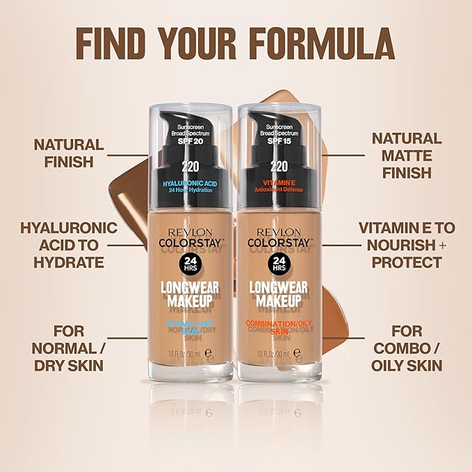 Revlon Liquid Foundation, ColorStay Face Makeup for Combination & Oily Skin, SPF 15, Medium-Full Coverage with Matte Finish, 350 Rich Tan, 1 fl oz