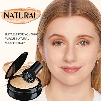 Mushroom Head Air Cushion CC Cream - Tattoo Cover up Makeup Waterproof Long-Lasting Moisturizing Concealer Foundation, Even Skin Tone for All Skin Types (Natural)