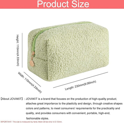 JOVAKIT Travel Makeup Bag Cosmetic Bag for Women, Fashion Christmas Gifts, Plush Zipper Make Up Pouch, Large Capacity Toiletry Organizer Makeup, Portable Storage Bag Trendy Stuff (Green)