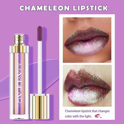 Maydear Chameleon Lipstick – Metallic Multichrome Lipstick, Long-Lasting, Fuchsia Green (08)