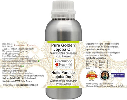 Greenwood Essential Pure Golden Jojoba Oil (Simmondsia chinensis) with Glass Dropper Cold Pressed 50ml (1.69 oz)