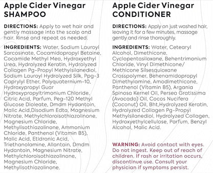 Apple Cider Vinegar Shampoo and Conditioner Set - Stop Flaky and Itchy Scalp – Sulfate Paraben Free Anti Dandruff Soothing Treatment for Dry, Oily and Damaged Hair - Intense Care for Women and Men