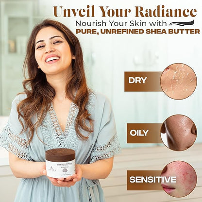 AZMERA Handcrafted Whipped Shea Body Butter – Luxurious Moisturizer for Dry, Sensitive Skin with Bergamot, Argan Oil & Vitamin E – Vegan, Non-Greasy Skincare – 8.82 oz