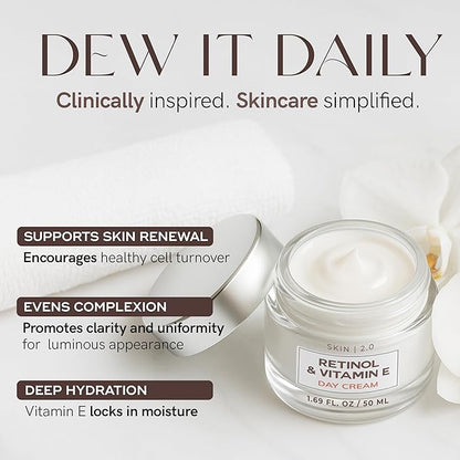 Retinol & Vitamin E Face Moisturizer - Dermatologist Tested, Hydrating, Restores Sun-Damaged Skin, Anti-Aging - Reduces Acne Scars, Clean Beauty, Cruelty-Free Korean Skincare - 1.69 Fl oz
