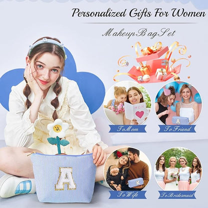 YOOLIFE Birthday Gifts for 3 4 5 6 7 8 9 10 11 12 13 Year Old Girls | Monogram Makeup Bag | Makeup Pouch | Stocking Stuffers for Girls | Birthday Gifts for Girls | Teen Girl Daughter Sister Gifts S