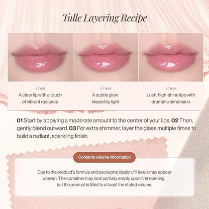 ENTROPY MAKEUP Tulle Lip Gloss, Lightweight 3D Pearl Shimmer, Ultra-Gloss High Shine, Non-Sticky Moisturizing Lip Gloss with Peptide Complex, Slip