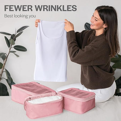 Aerotrunk Compression Packing Cubes for Travel - Luggage Organizer Bags - Double Zipper Packing Cubes for Suitcases (2-Pack, Rose)